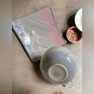 VINTAGE 1980’s Vohann of California, Hand Painted Pastel Orb Vase and plate.